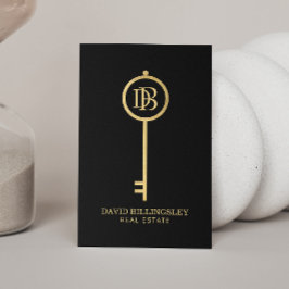 Luxe Imitate Gold Skeleton Key Monogram Realtor Visitenkarte