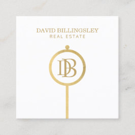 Luxe Imitate Gold Skeleton Key Monogram Realtor Wh Quadratische Visitenkarte