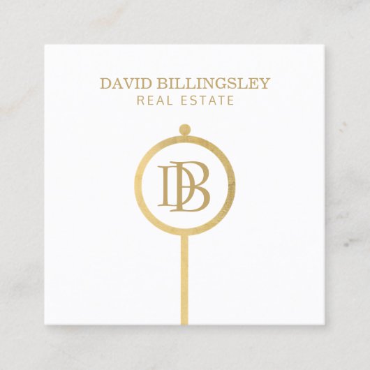 Luxe Imitate Gold Skeleton Key Monogram Realtor Wh Quadratische Visitenkarte (Vorderseite)