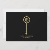 Luxe Imitats Gold Skeleton Key Monogram Black Mitteilungskarte (Vorderseite)