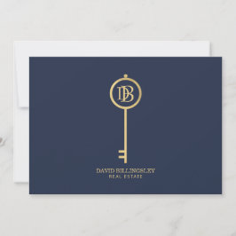 Luxe Imitats Gold Skeleton Key Monogram Navy Mitteilungskarte