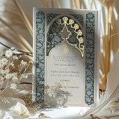 Luxe Islamic Lace Dusty Blue Wedding Folieneinladung
