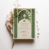 Luxe Islamic Lace Green Wedding Folieneinladung