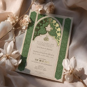 Luxe Islamic Lace Green Wedding Folieneinladung