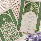 Luxe Islamic Lace Green Wedding Folieneinladung