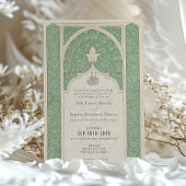 Luxe Islamic Lace Sage Green Wedding Einladung