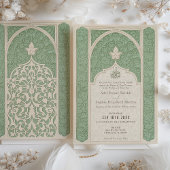 Luxe Islamic Lace Sage Green Wedding Einladung