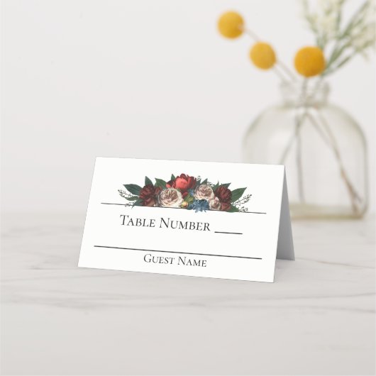 Luxe Jewel Tone Floral Wedding Platzkarte (Vorderseite)
