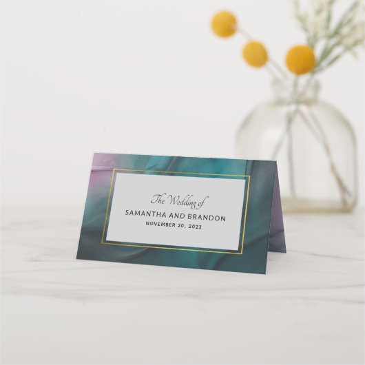 Luxe Jewel Tone Marble Ink Wash Wedding Platzkarte (Rückseite)