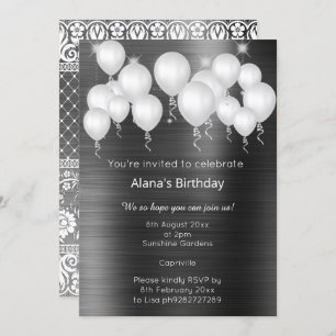 LUXE LACE BALLOON BLACK METALLIC BIRTHDAY EINLADUNG