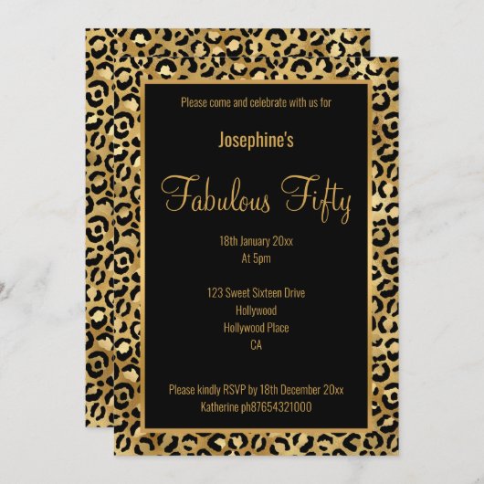 LUXE LEOPARD ALL SCHWARZ GOLD CUSTOM INVITATION EINLADUNG (Vorne/Hinten)