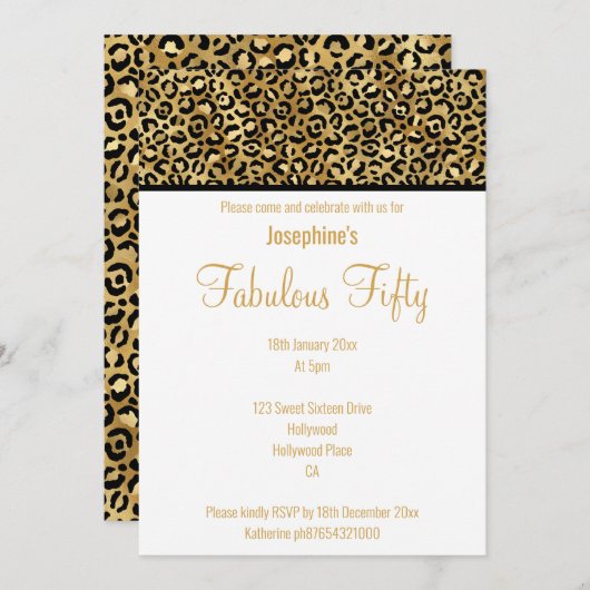 LUXE LEOPARD GOLD CUSTOM INVITATION EINLADUNG (Vorne/Hinten)