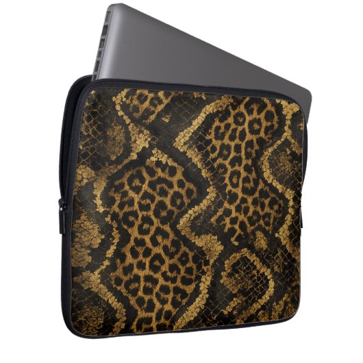 Luxe Leopard-Python Fusion Print Laptopschutzhülle (Vorne Rechts)