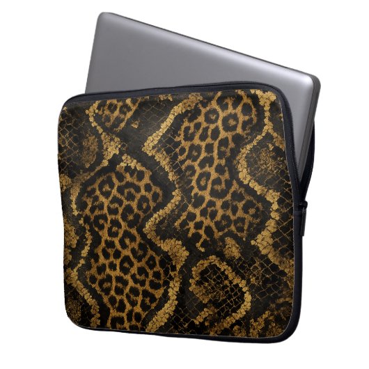 Luxe Leopard-Python Fusion Print Laptopschutzhülle (Vorderseite Links)