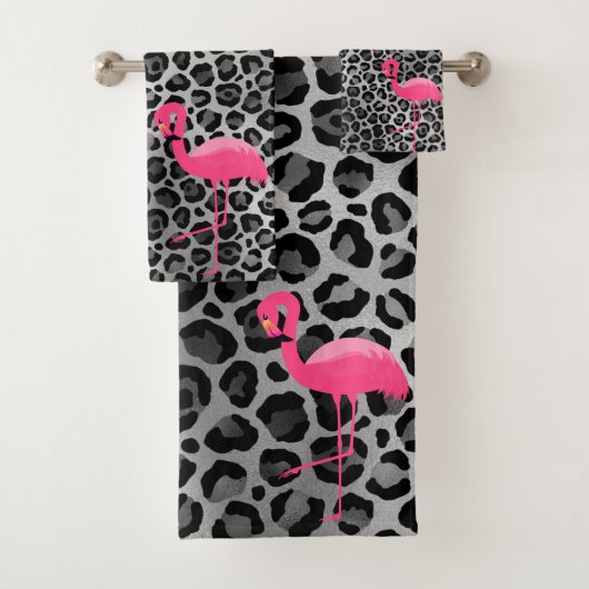 LUXE LEOPARD SILVER FLAMINGO BADEZIMMER TOWEL SET (Insitu)