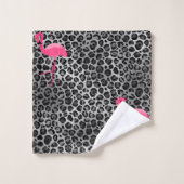 LUXE LEOPARD SILVER FLAMINGO BADEZIMMER TOWEL SET (Waschlappen)
