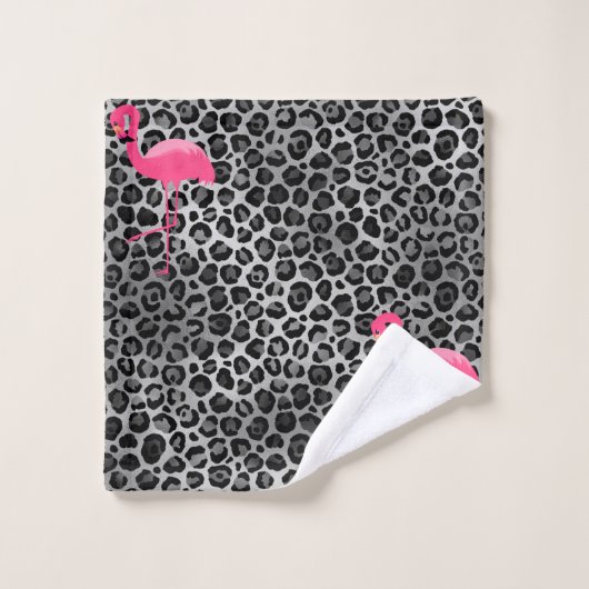 LUXE LEOPARD SILVER FLAMINGO BADEZIMMER TOWEL SET (Waschlappen)