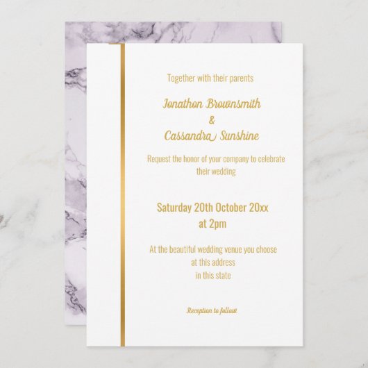 LUXE LILAC MARBLE GOLD WEDING INVITATION EINLADUNG (Vorne/Hinten)