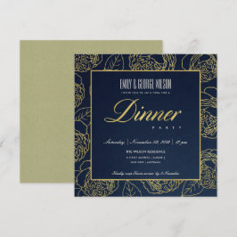LUXE LUSH NAVY IMITATS GOLD ROSE FLORAL DINNER PAR EINLADUNG