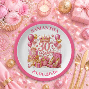 Luxe Magenta Gold Glitzer 30. Geburtstag Papier Te Pappteller