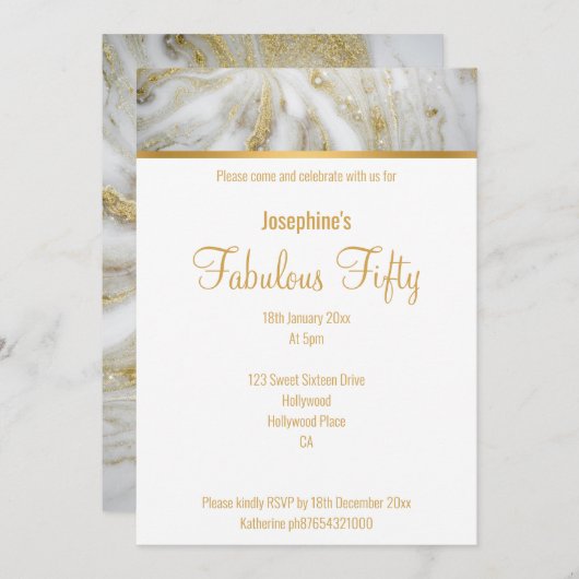 LUXE MARBLE AND PEARL GOLD CUSTOM INVITATION EINLADUNG (Vorne/Hinten)