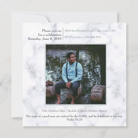 Luxe Marble Christlich Abschluss Einladung (Rückseite)