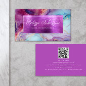 Luxe Marble Foil Lila QR Code Visitenkarte