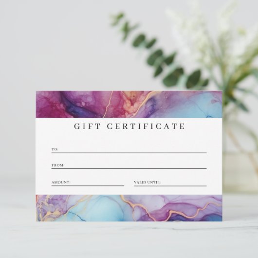 Luxe Marble Lila Aquamarines Geschenkzertifikat (Stehend Vorderseite)