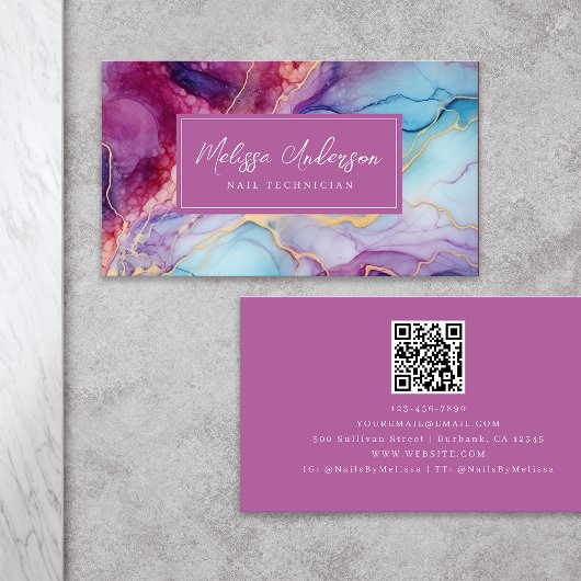 Luxe Marble Pink Gold QR Code Visitenkarte