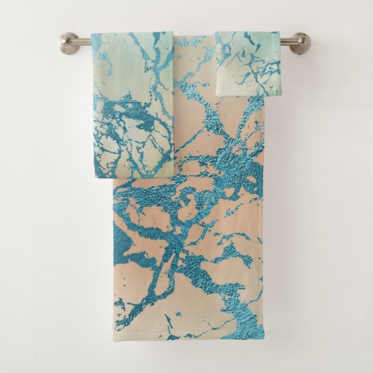 Luxe Marble | Schöne Gelb-und Korallenvene Aquamar Badhandtuch Set (Insitu)