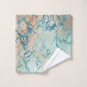 Luxe Marble | Schöne Gelb-und Korallenvene Aquamar Badhandtuch Set (Waschlappen)