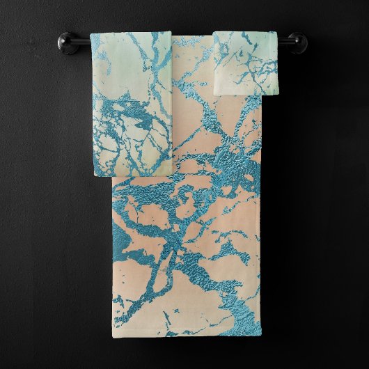 Luxe Marble | Schöne Gelb-und Korallenvene Aquamar Badhandtuch Set