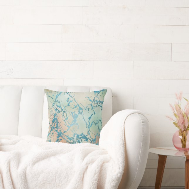 Luxe Marble | Schöne Gelb-und Korallenvene Aquamar Kissen (Liege)