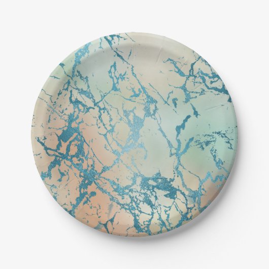 Luxe Marble | Schöne Gelb-und Korallenvene Aquamar Pappteller (Vorderseite)