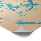 Luxe Marble | Schöne Gelb-und Korallenvene Aquamar Poster (Ecke)