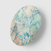 Luxe Marble | Schöne Gelb-und Korallenvene Aquamar Runde Wanduhr (Winkel)