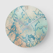 Luxe Marble | Schöne Gelb-und Korallenvene Aquamar Runde Wanduhr (Vorderseite)
