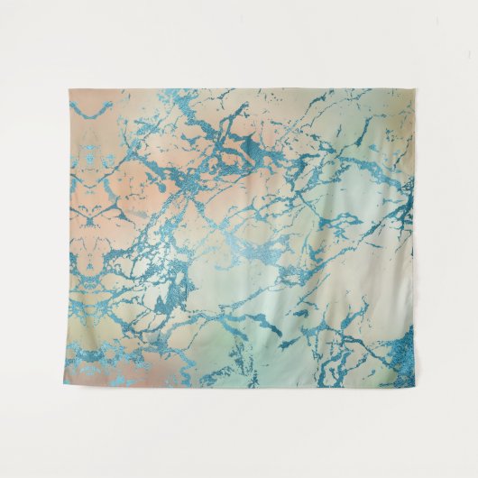 Luxe Marble | Schöne Koralle und Aquamariner Hinte Wandteppich (Vorderseite (Horizontal))