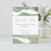 LUXE MARBLE SILVER GRÜNE REAKTION RSVP CARD (Stehend Vorderseite)