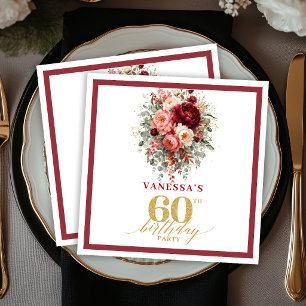 Luxe Marsala Gold Floral Herbst 60. Geburtstag Serviette