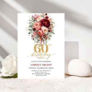 Luxe Marsala Gold Floral Herbst 60. Geburtstagskar Einladung