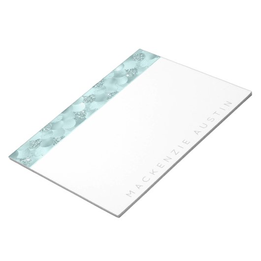 Luxe Mermaid Scales | Aqua Mint Aquamarin Monogram Notizblock (angewinkelt)