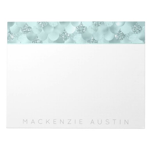 Luxe Mermaid Scales | Aqua Mint Aquamarin Monogram Notizblock (Vorderseite)