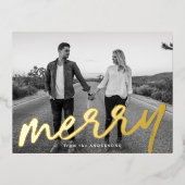 Luxe Merry Foto Folien Feiertagspostkarte (Vorderseite)