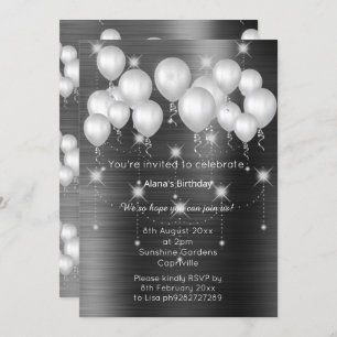 LUXE METALLIC BLACK BALLOON BIRTHDAINVITATION EINLADUNG