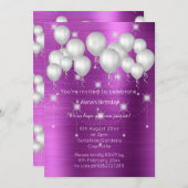 LUXE METALLIC LILA BALLOON BIRTHDAINVITATION EINLADUNG (Vorne/Hinten)
