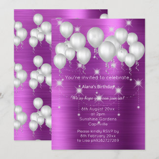 LUXE METALLIC LILA BALLOON BIRTHDAINVITATION EINLADUNG