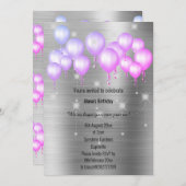 LUXE METALLIC SILVER BALLOON BIRTHDAINVITATION EINLADUNG (Vorne/Hinten)