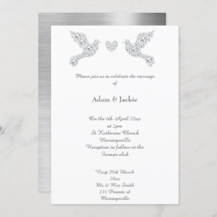Luxe Metallic Silver Liebe Dove Wedding Einladung