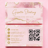 Luxe Microblading Blush Pink Gold Agate QR Code Visitenkarte